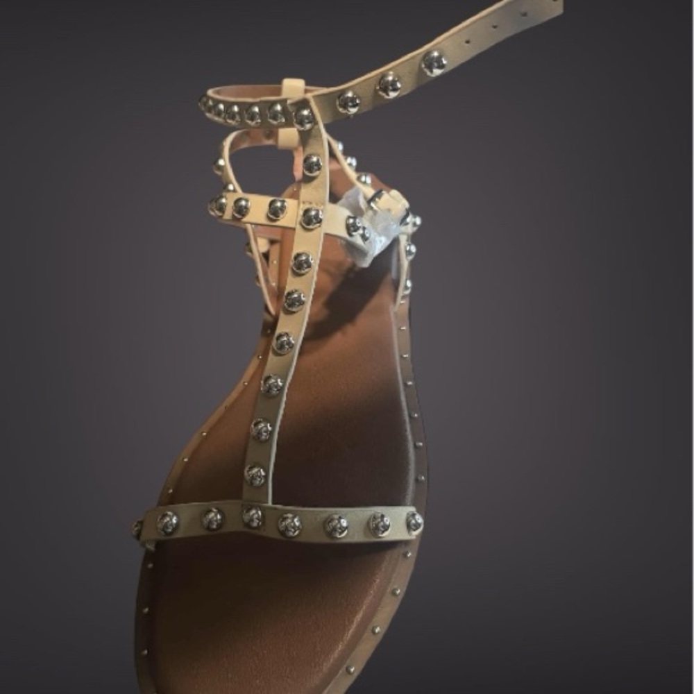 Studded Cream Sandals - Picture 2 of 10
